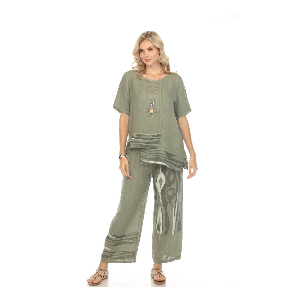 Olive Half Sleeves Top with Abstract Print